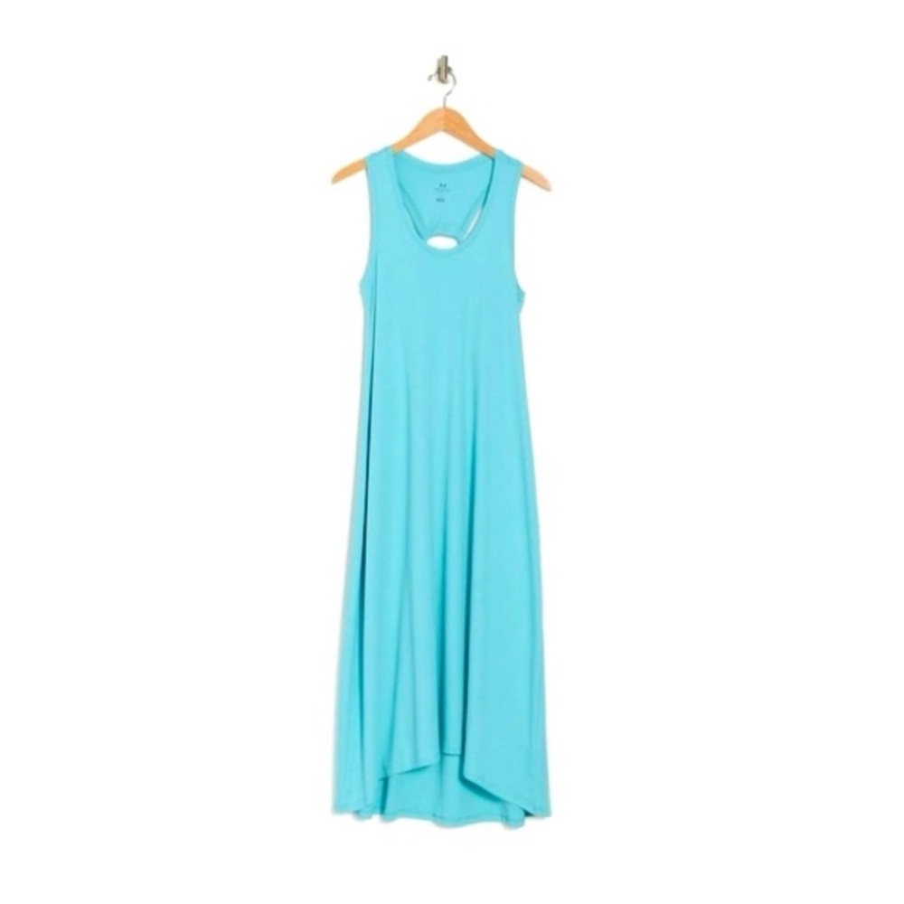 Halston Studio Blue Halter Hi Low Hem Open Back Detail Sundress Maxi